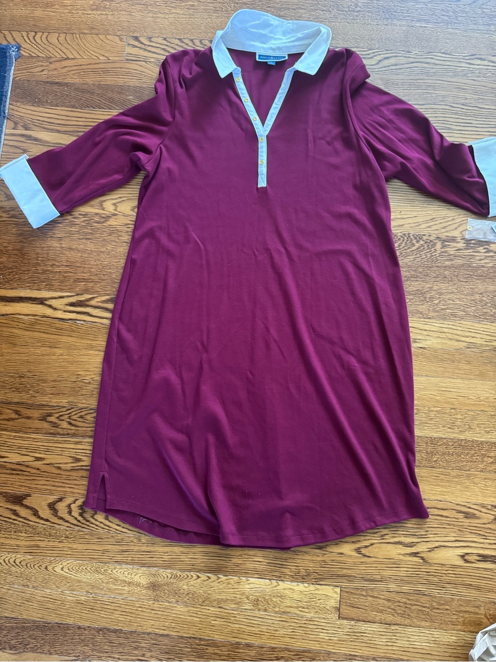 Karen Scott Burgundy Midi Polo Dress with White Collar